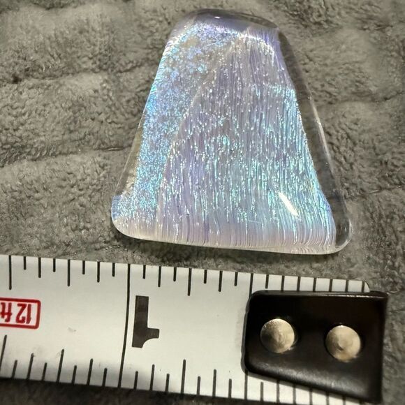 Dichroic Glass Pendant – Iridescent Ice Blue Textured Fused Art Piece - Picture 6 of 16
